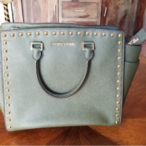 Michael Kors Studded Olive Green tote. Gently used. - Picture 5 of 6